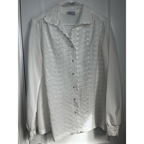 Vintage Lainee White Embroidery Blouse Medium Large Preppy Coquette Work Spring - Picture 1 of 8